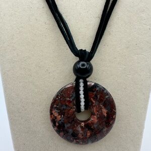 Mexican Crazy Lace Agate Donut Pendant on Genuine Leather